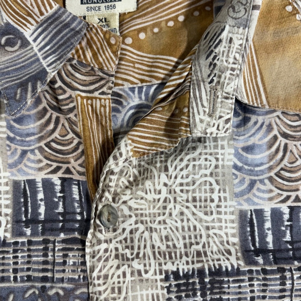 Tori Richard Mens XL Cotton Lawn Shirt Geometric Patchwork Made in Hawaii 8180 - Picture 8 of 9